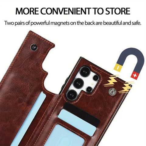 Samsung Galaxy S23 FE Cover - Brown - Luxury PU Leather Card Holder Wallet Soft Case