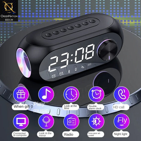 Kisonli LP-2S RGB Speaker Alarm Clock Bluetooth 5.0 TF-Card For Mobile - Black