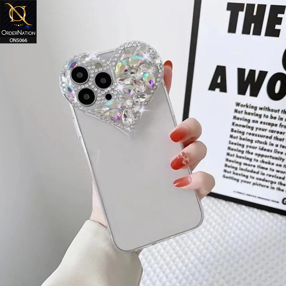 iPhone 15 Pro Max Cover - Transparent - Bling Rhinestones 3D Heart Candy Colour Shiny Soft TPU Case