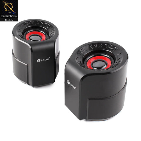 Kisonli A-909 2x3W USB Power 3.5mm Aux Speaker - Red & Black