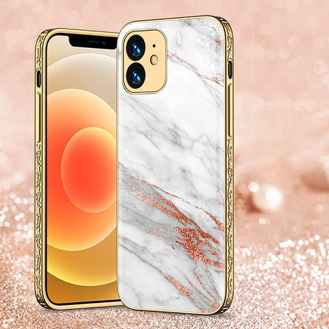 iPhone 12 Cover - White Marble Series - Premium Electroplated Shutterproof Case Soft Silicon Borders Case