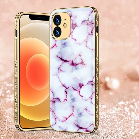 iPhone 12 Cover - White Marble Series - Premium Electroplated Shutterproof Case Soft Silicon Borders Case