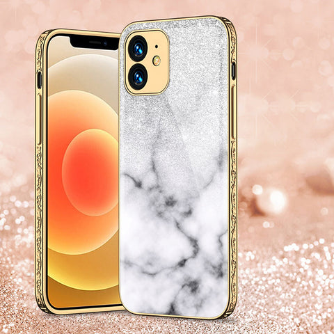 iPhone 11 Cover - White Marble Series - Premium Electroplated Shutterproof Case Soft Silicon Borders Case