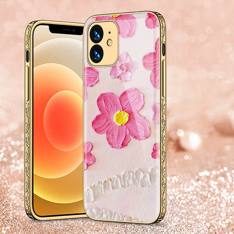 iPhone 12 Cover - Floral Series - Premium Electroplated Shutterproof Case Soft Silicon Borders Case