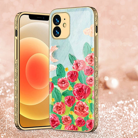 iPhone 12 Cover - Floral Series - Premium Electroplated Shutterproof Case Soft Silicon Borders Case