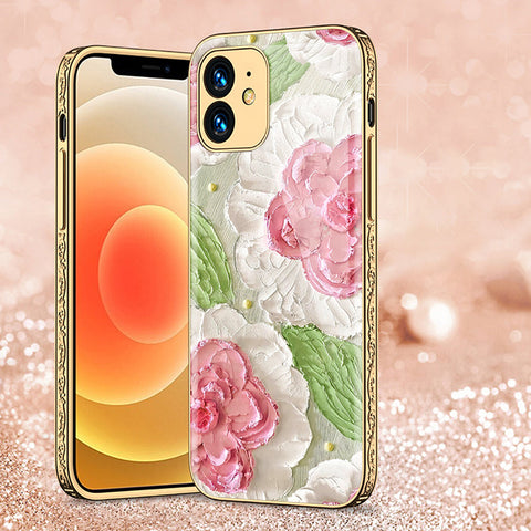 iPhone 12 Cover - Floral Series - Premium Electroplated Shutterproof Case Soft Silicon Borders Case