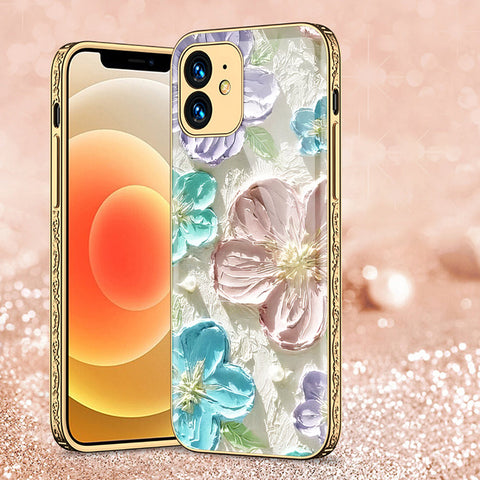 iPhone 12 Cover - Floral Series - Premium Electroplated Shutterproof Case Soft Silicon Borders Case