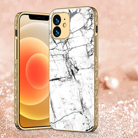 iPhone 12 Cover - White Marble Series 2 - Premium Electroplated Shutterproof Case Soft Silicon Borders Case