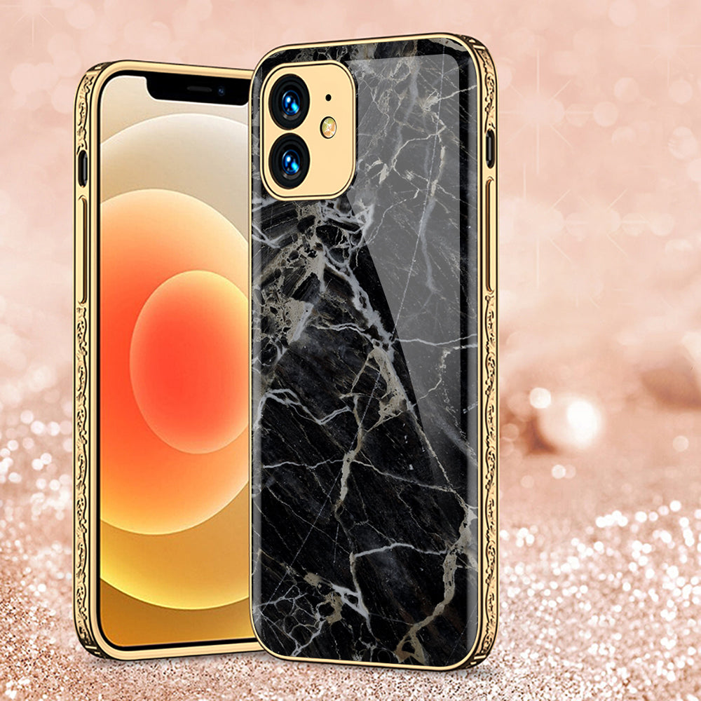 iPhone 11 Cover - Black Marble Series - Premium Electroplated Shutterproof Case Soft Silicon Borders Case