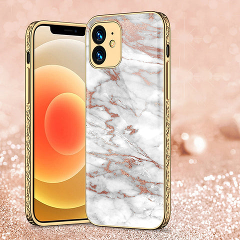 iPhone 12 Cover - White Marble Series 2 - Premium Electroplated Shutterproof Case Soft Silicon Borders Case