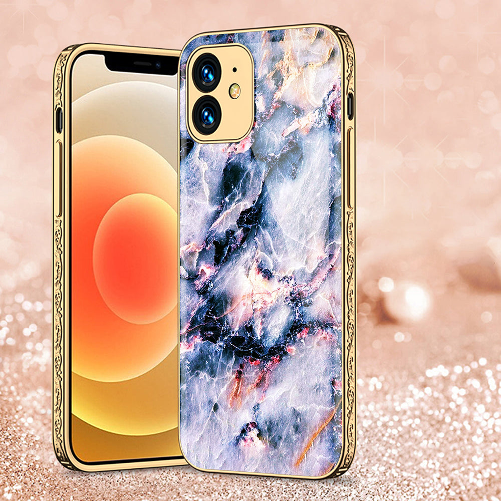 iPhone 12 Cover - Colorful Marble Series - Premium Electroplated Shutterproof Case Soft Silicon Borders Case