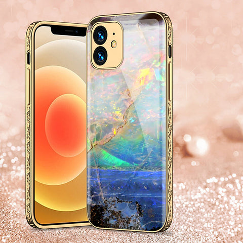 iPhone 12 Cover - Colorful Marble Series - Premium Electroplated Shutterproof Case Soft Silicon Borders Case