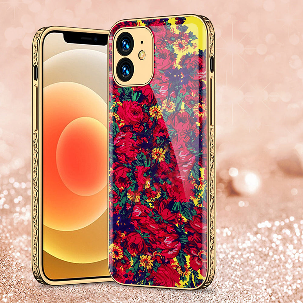 iPhone 12 Cover - Floral Series - Premium Electroplated Shutterproof Case Soft Silicon Borders Case