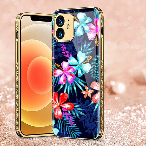 iPhone 12 Cover - Floral Series - Premium Electroplated Shutterproof Case Soft Silicon Borders Case