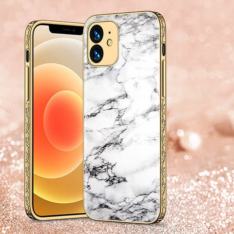 iPhone 12 Cover - White Marble Series - Premium Electroplated Shutterproof Case Soft Silicon Borders Case