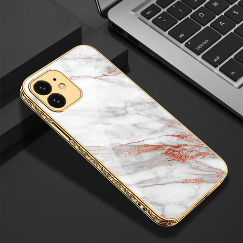 iPhone 12 Cover - White Marble Series - Premium Electroplated Shutterproof Case Soft Silicon Borders Case