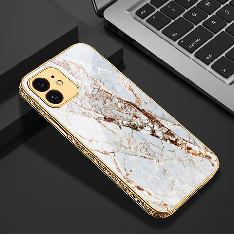 iPhone 12 Cover - White Marble Series - Premium Electroplated Shutterproof Case Soft Silicon Borders Case