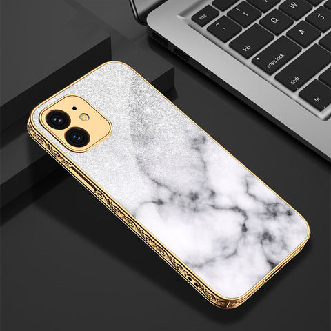 iPhone 12 Cover - White Marble Series - Premium Electroplated Shutterproof Case Soft Silicon Borders Case