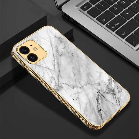 iPhone 12 Cover - White Marble Series - Premium Electroplated Shutterproof Case Soft Silicon Borders Case