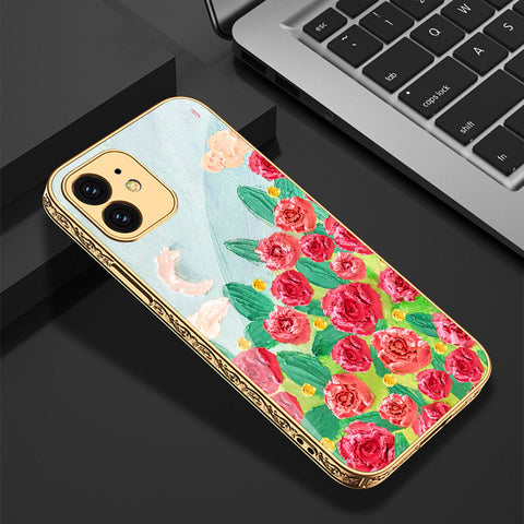 iPhone 11 Cover - Floral Series - Premium Electroplated Shutterproof Case Soft Silicon Borders Case