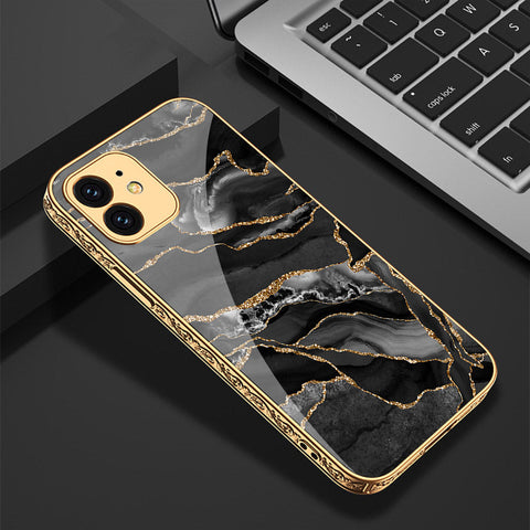 iPhone 12 Cover - Black Marble Series - Premium Electroplated Shutterproof Case Soft Silicon Borders Case