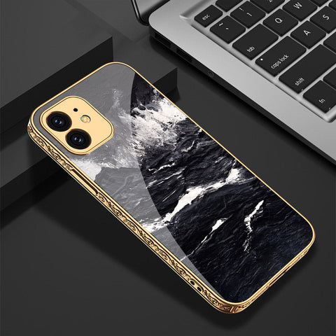 iPhone 12 Cover - Black Marble Series - Premium Electroplated Shutterproof Case Soft Silicon Borders Case