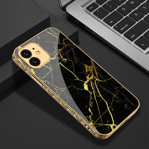 iPhone 12 Cover - Black Marble Series - Premium Electroplated Shutterproof Case Soft Silicon Borders Case