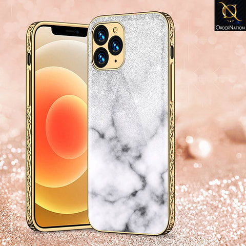 iPhone 11 Pro Max Cover - White Marble Series - Premium Electroplated Shutterproof Case Soft Silicon Borders Case