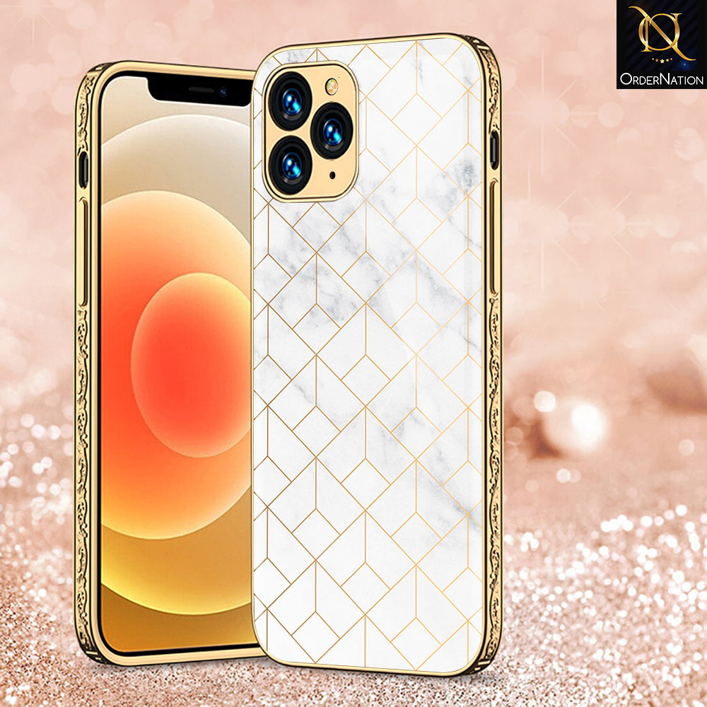 iPhone 11 Pro Max Cover - White Marble Series 2 - Premium Electroplated Shutterproof Case Soft Silicon Borders Case