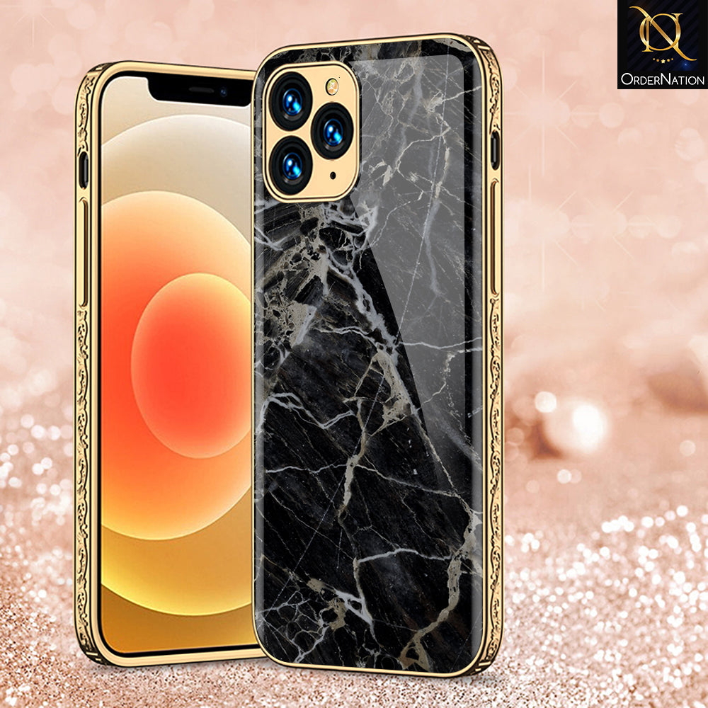 iPhone 11 Pro Max Cover - Black Marble Series - Premium Electroplated Shutterproof Case Soft Silicon Borders Case