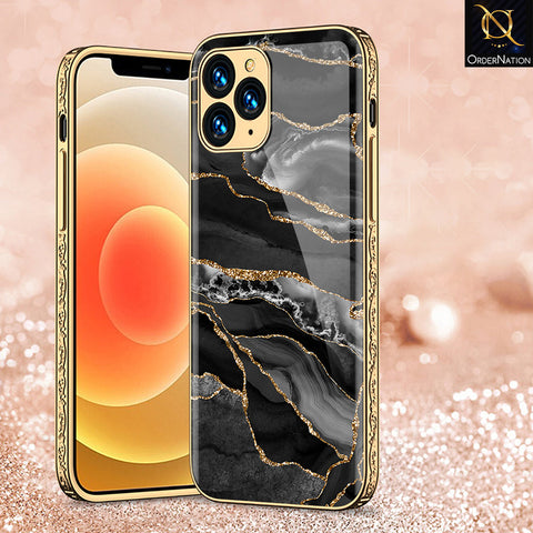 iPhone 13 Pro Max Cover - Black Marble Series - Premium Electroplated Shutterproof Case Soft Silicon Borders Case