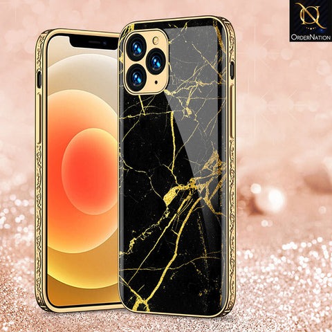 iPhone 13 Pro Max Cover - Black Marble Series - Premium Electroplated Shutterproof Case Soft Silicon Borders Case