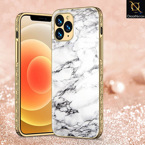 iPhone 11 Pro Max Cover - White Marble Series - Premium Electroplated Shutterproof Case Soft Silicon Borders Case