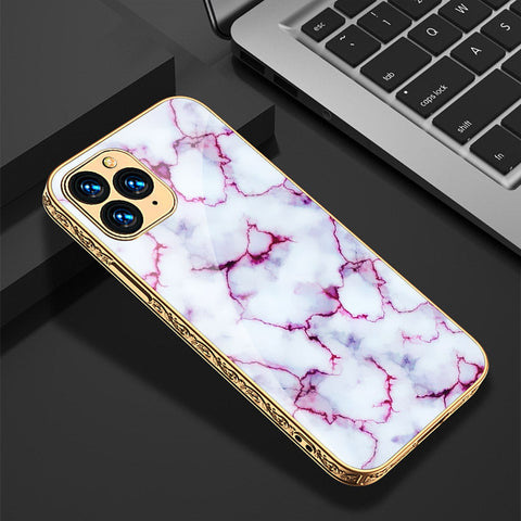 iPhone 11 Pro Max Cover - White Marble Series - Premium Electroplated Shutterproof Case Soft Silicon Borders Case