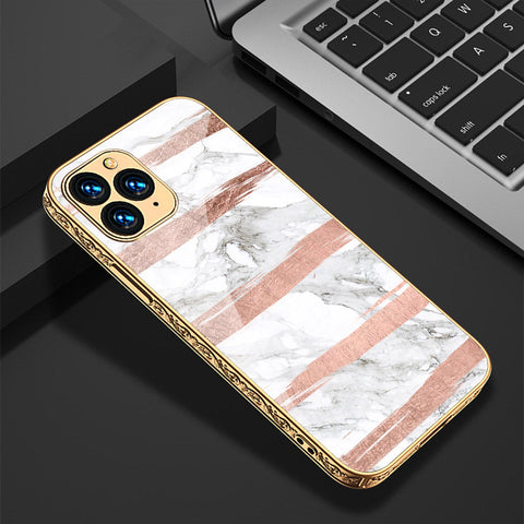 iPhone 11 Pro Max Cover - White Marble Series - Premium Electroplated Shutterproof Case Soft Silicon Borders Case