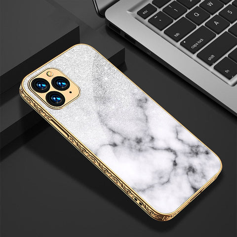 iPhone 11 Pro Cover - White Marble Series - Premium Electroplated Shutterproof Case Soft Silicon Borders Case