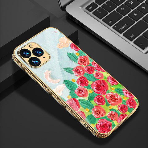 iPhone 12 Pro Max Cover - Floral Series - Premium Electroplated Shutterproof Case Soft Silicon Borders Case