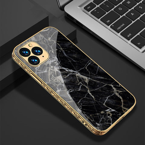 iPhone 13 Pro Max Cover - Black Marble Series - Premium Electroplated Shutterproof Case Soft Silicon Borders Case