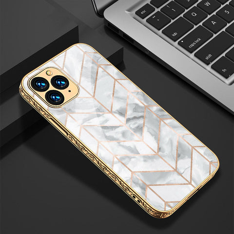 iPhone 11 Pro Max Cover - White Marble Series 2 - Premium Electroplated Shutterproof Case Soft Silicon Borders Case