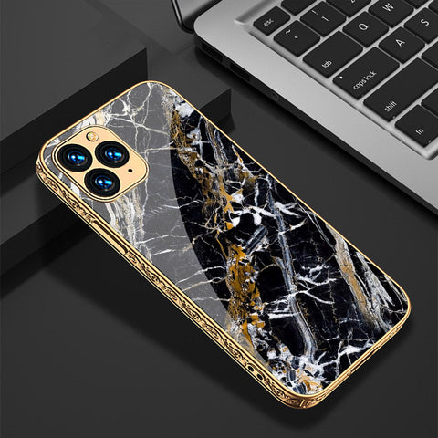 iPhone 11 Pro Max Cover - Black Marble Series - Premium Electroplated Shutterproof Case Soft Silicon Borders Case