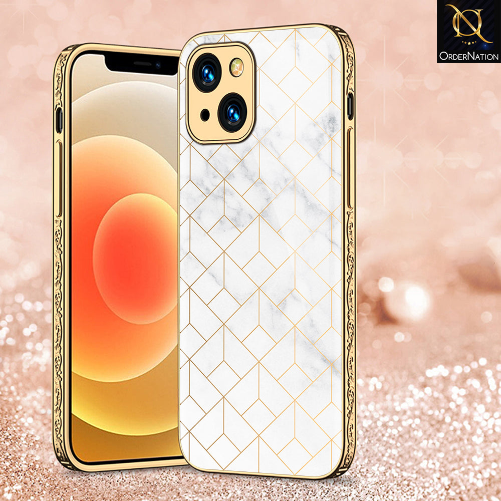 iPhone 13 Cover - White Marble Series 2 - Premium Electroplated Shutterproof Case Soft Silicon Borders Case