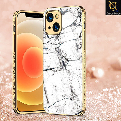 iPhone 13 Cover - White Marble Series 2 - Premium Electroplated Shutterproof Case Soft Silicon Borders Case