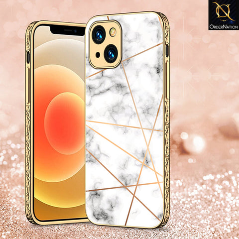 iPhone 13 Cover - White Marble Series 2 - Premium Electroplated Shutterproof Case Soft Silicon Borders Case