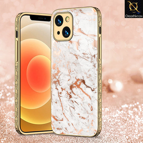 iPhone 13 Cover - White Marble Series 2 - Premium Electroplated Shutterproof Case Soft Silicon Borders Case