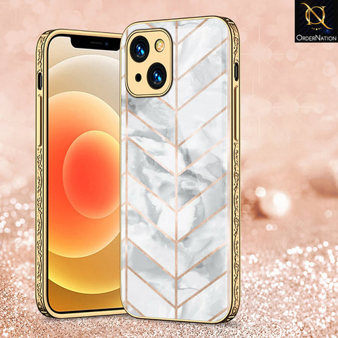 iPhone 13 Cover - White Marble Series 2 - Premium Electroplated Shutterproof Case Soft Silicon Borders Case