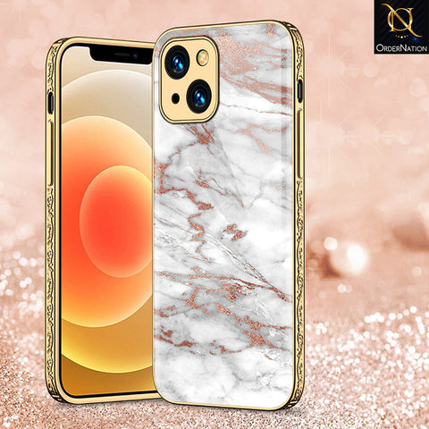 iPhone 13 Cover - White Marble Series 2 - Premium Electroplated Shutterproof Case Soft Silicon Borders Case