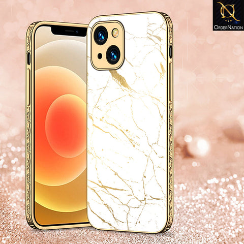 iPhone 13 Cover - White Marble Series 2 - Premium Electroplated Shutterproof Case Soft Silicon Borders Case