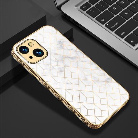 iPhone 13 Cover - White Marble Series 2 - Premium Electroplated Shutterproof Case Soft Silicon Borders Case