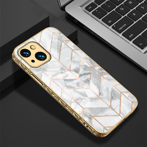 iPhone 13 Cover - White Marble Series 2 - Premium Electroplated Shutterproof Case Soft Silicon Borders Case