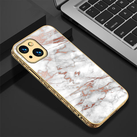 iPhone 13 Cover - White Marble Series 2 - Premium Electroplated Shutterproof Case Soft Silicon Borders Case